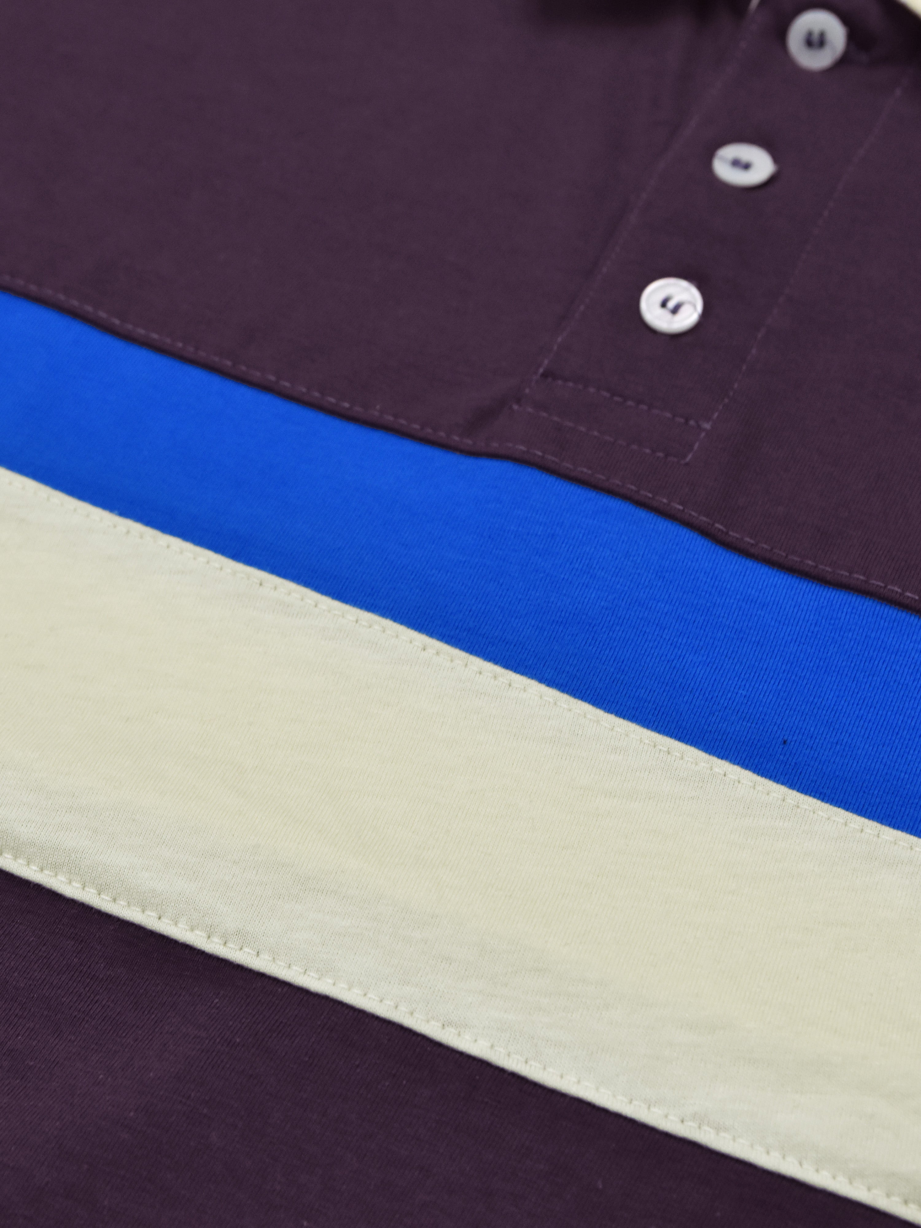 Summer Polo Shirt For Men-Indigo With Off White & Blue Stripe-RT2331