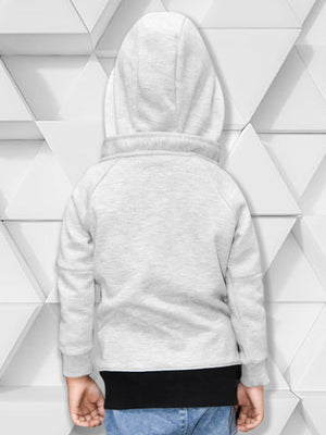 NXT Terry Fleece Full Zipper Hoodie For Kids-Grey Melange with Black Panels-BE2404/BR14476