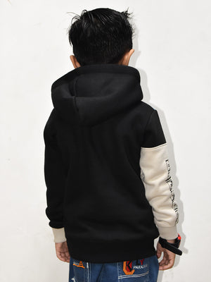 NXT Inner Hood Fur Fleece Pullover Hoodie For Kids-Wheat with Black & Blue Panels-BR14480