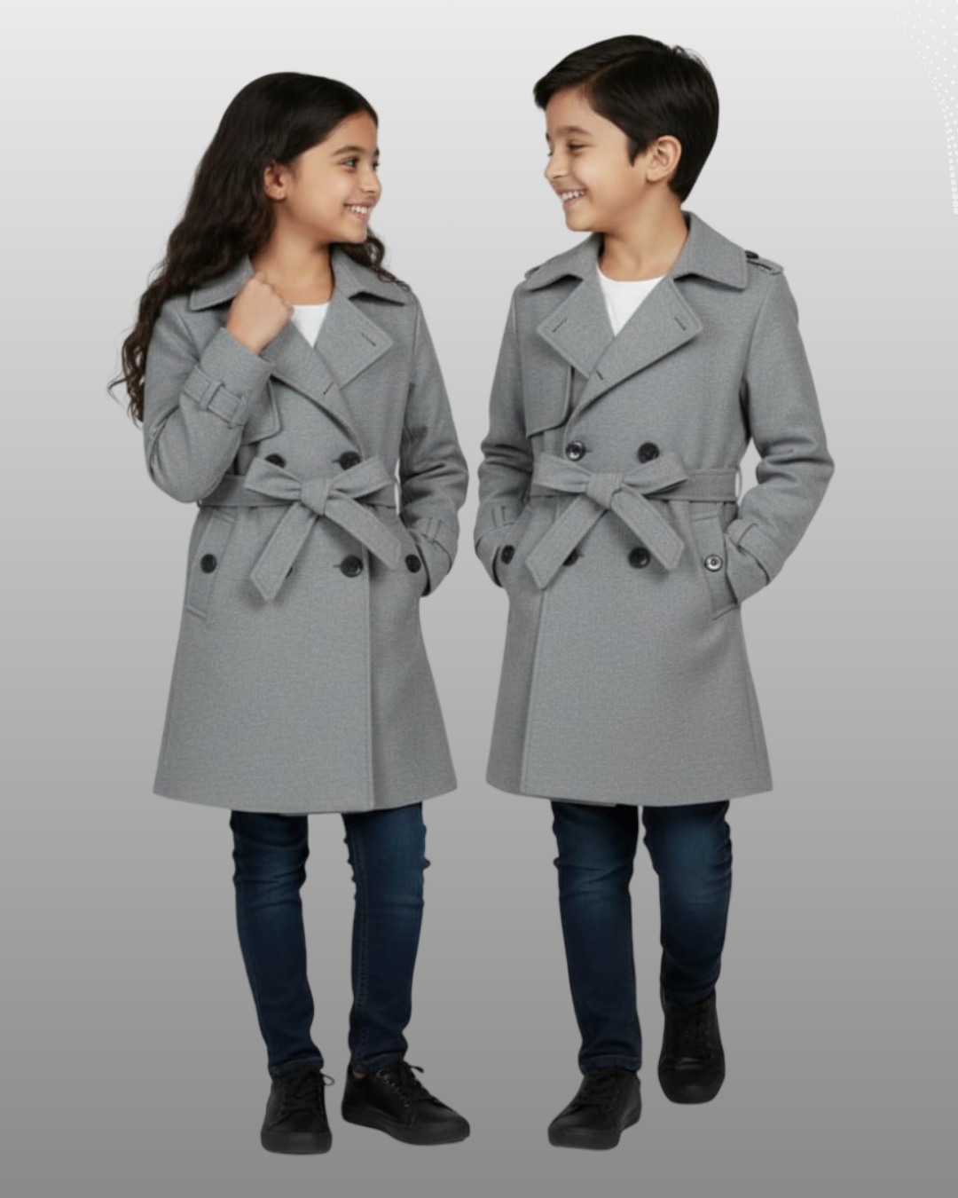 LV Kids Stylish Long Trench Coat Grew-LV23