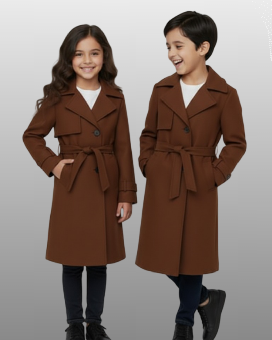 LV Kids Stylish Long Trench Coat Brown -LV25