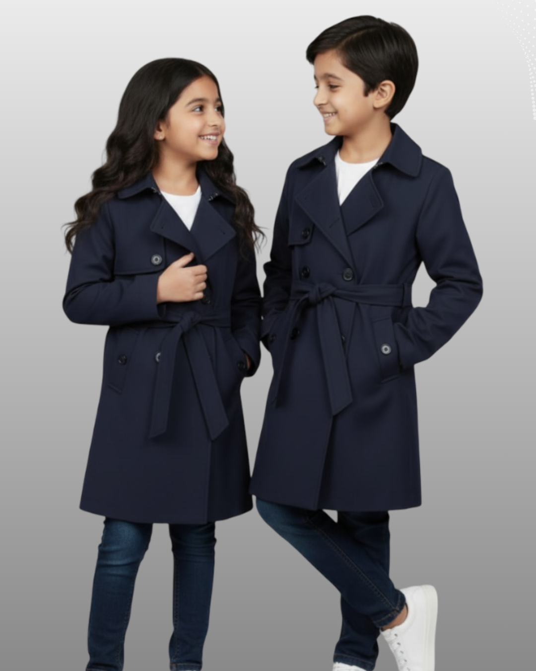 LV Kids Stylish Long Trench Coat Navy Blue - LV21