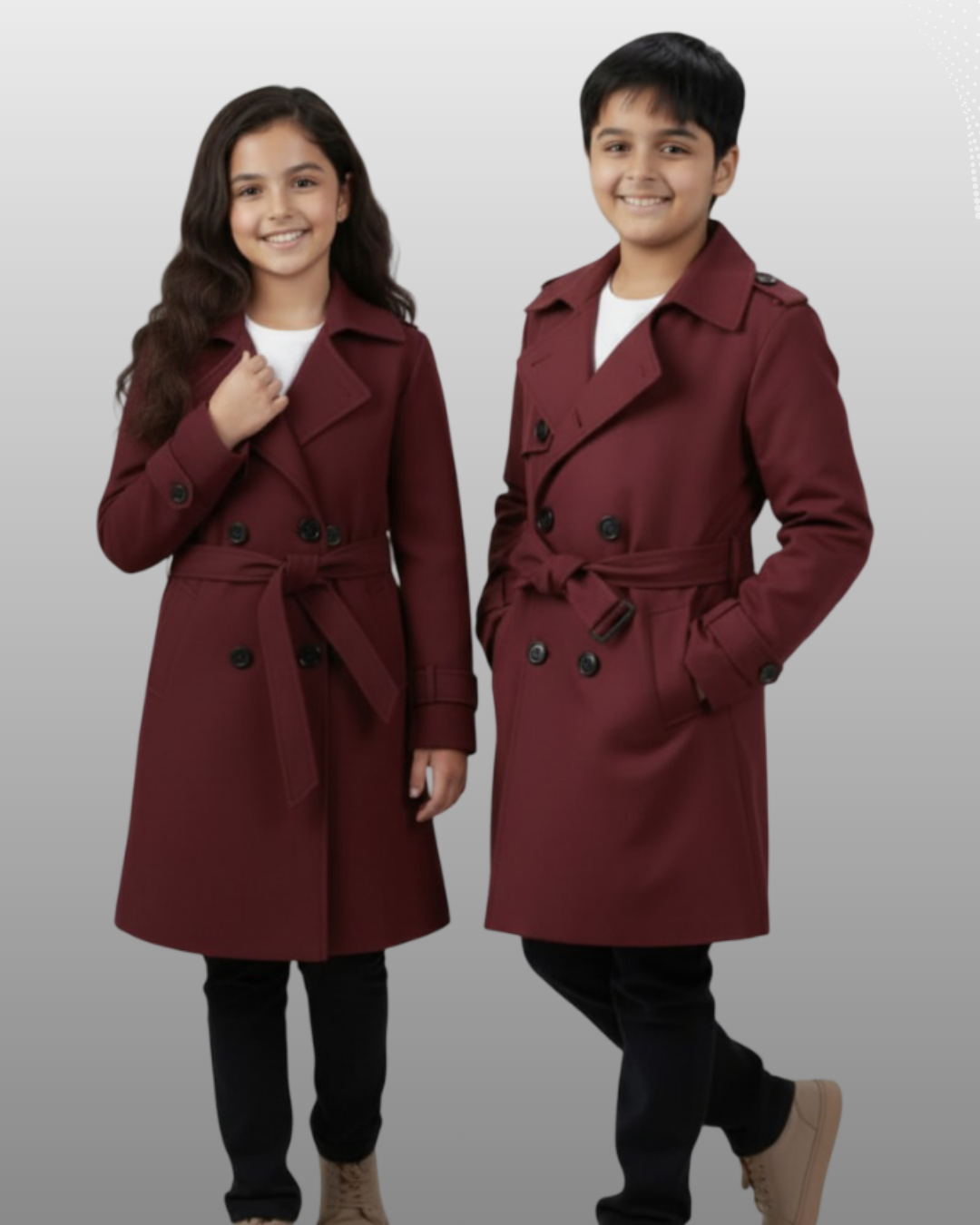LV Kids Stylish Long Trench Coat maroon -LV22