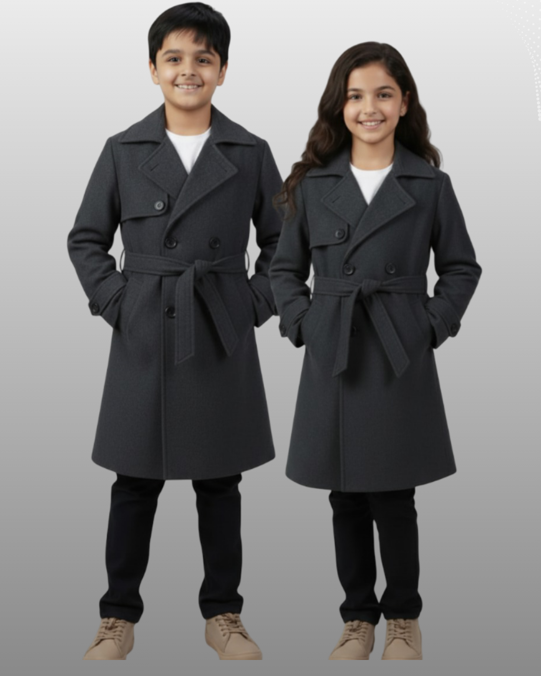 LV Kids Stylish Long Trench Coat charcol-LV24