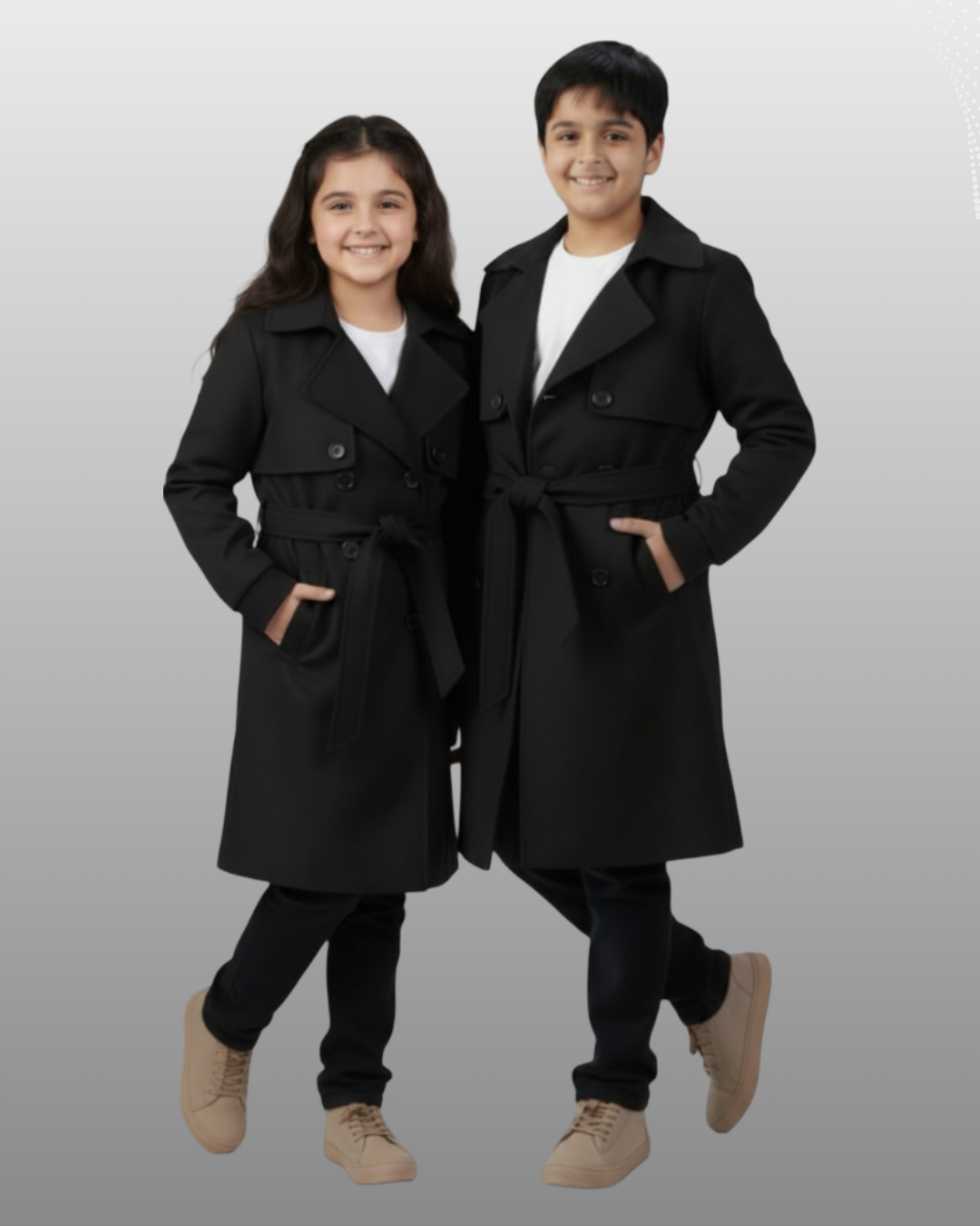 LV Kids Stylish Long Trench Coat Black - LV20
