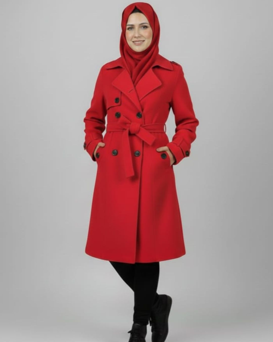 LV Stylish Long Trench Coat For Ladies Red - LV07
