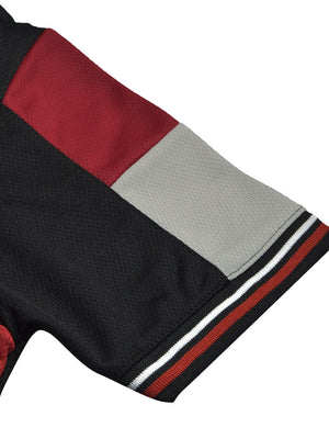 LV Summer Active Wear Polo Shirt For Men-Black with Grey & Red Panels-BE1345/BR13587