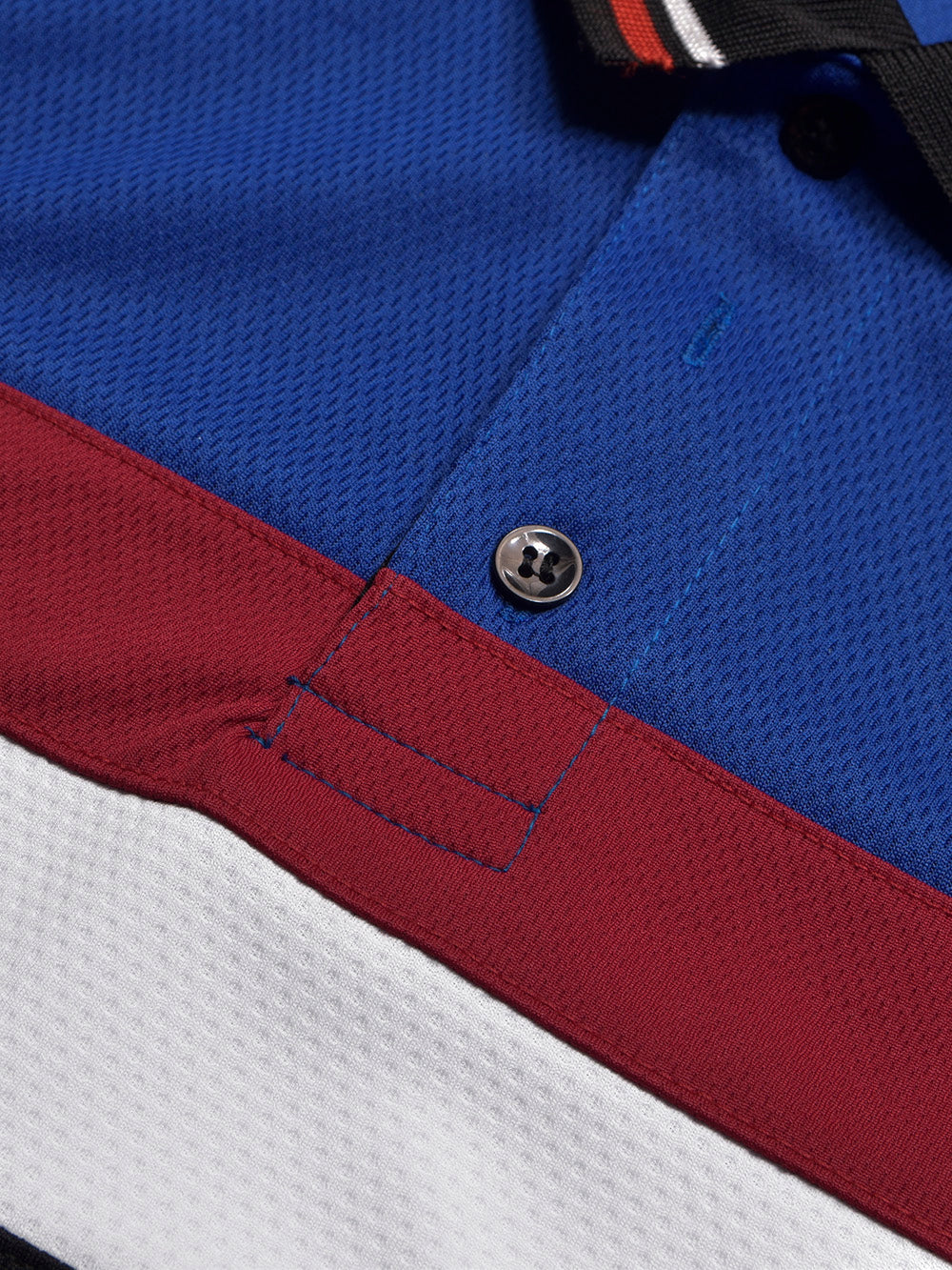 LV Summer Dry Fit Polo Shirt For Men-Black with Red & Blue Panels-BR13586