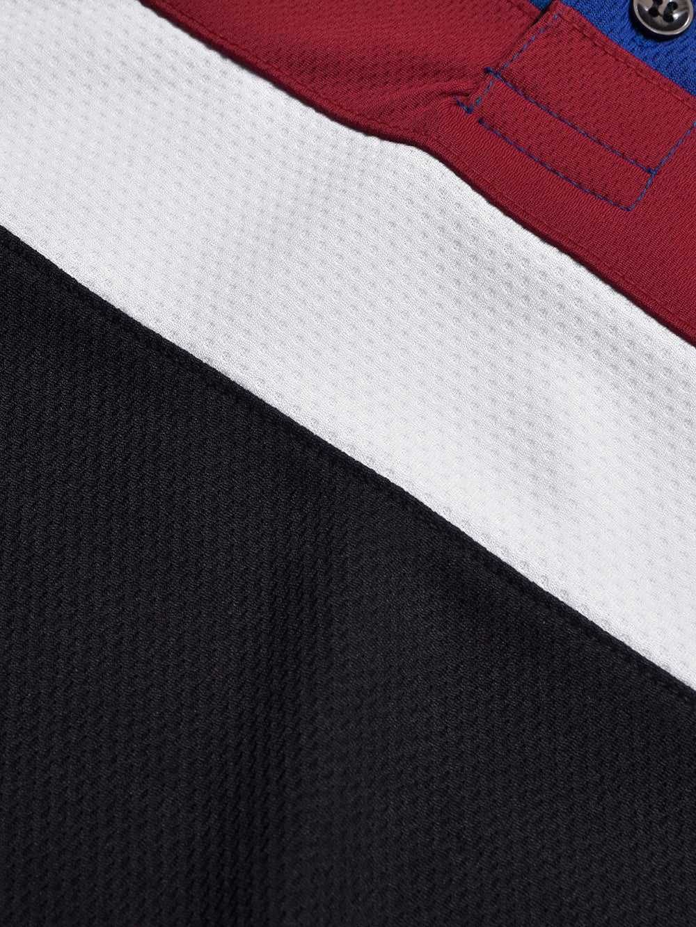 LV Summer Dry Fit Polo Shirt For Men-Black with Red & Blue Panels-BR13586