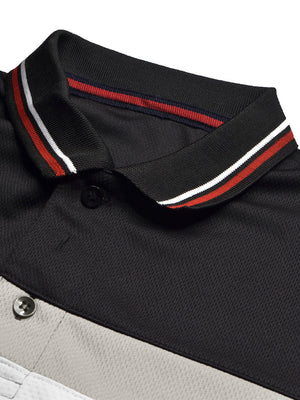 LV Summer Active Wear Polo Shirt For Men-Black with Grey & White Panels-BE1346/BR13588
