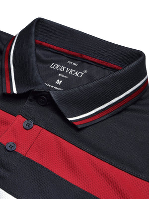 LV Summer Active Wear Polo Shirt For Men-Dark Navy with Red & White Stripe-BR13555