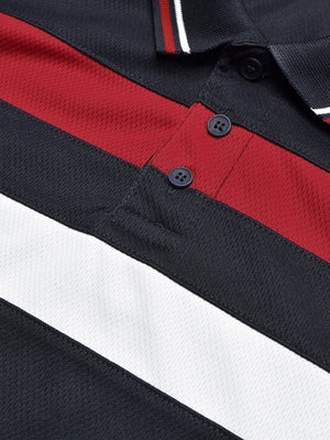 LV Summer Active Wear Polo Shirt For Men-Dark Navy with Red & White Stripe-BR13555