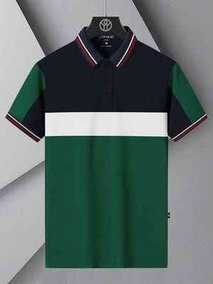 LV Summer Active Wear Polo Shirt For Men-Navy with White & Green Panel-BE1394/BR13634