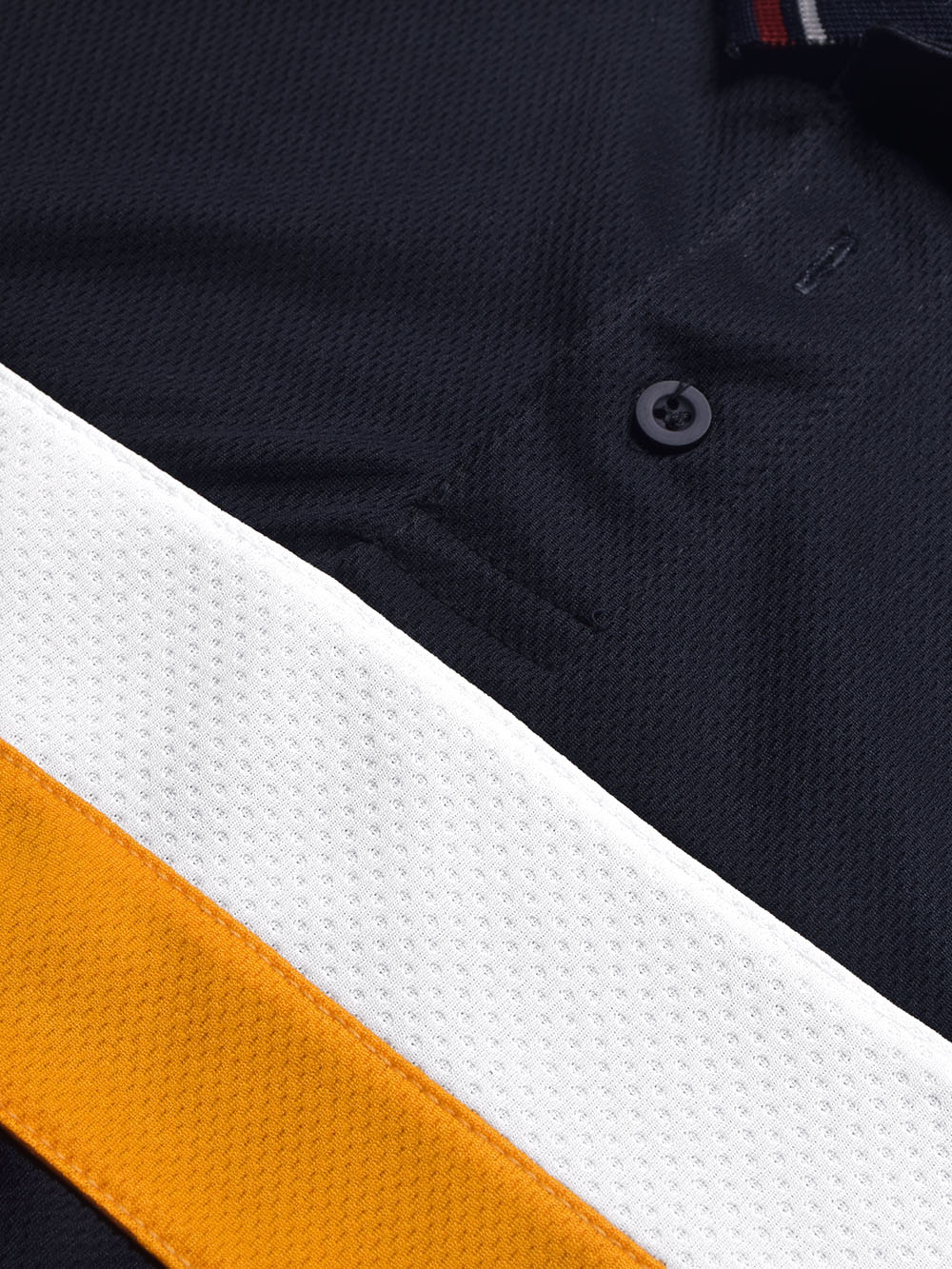 LV Summer Dry Fit Polo Shirt For Men-Navy with White & Orange Panels-BE1741/BR13922