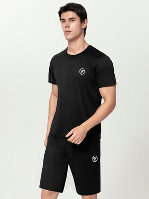 LV Summer Fashion T-Shirt & Lounge Short Suit For Men-Black-BR13734