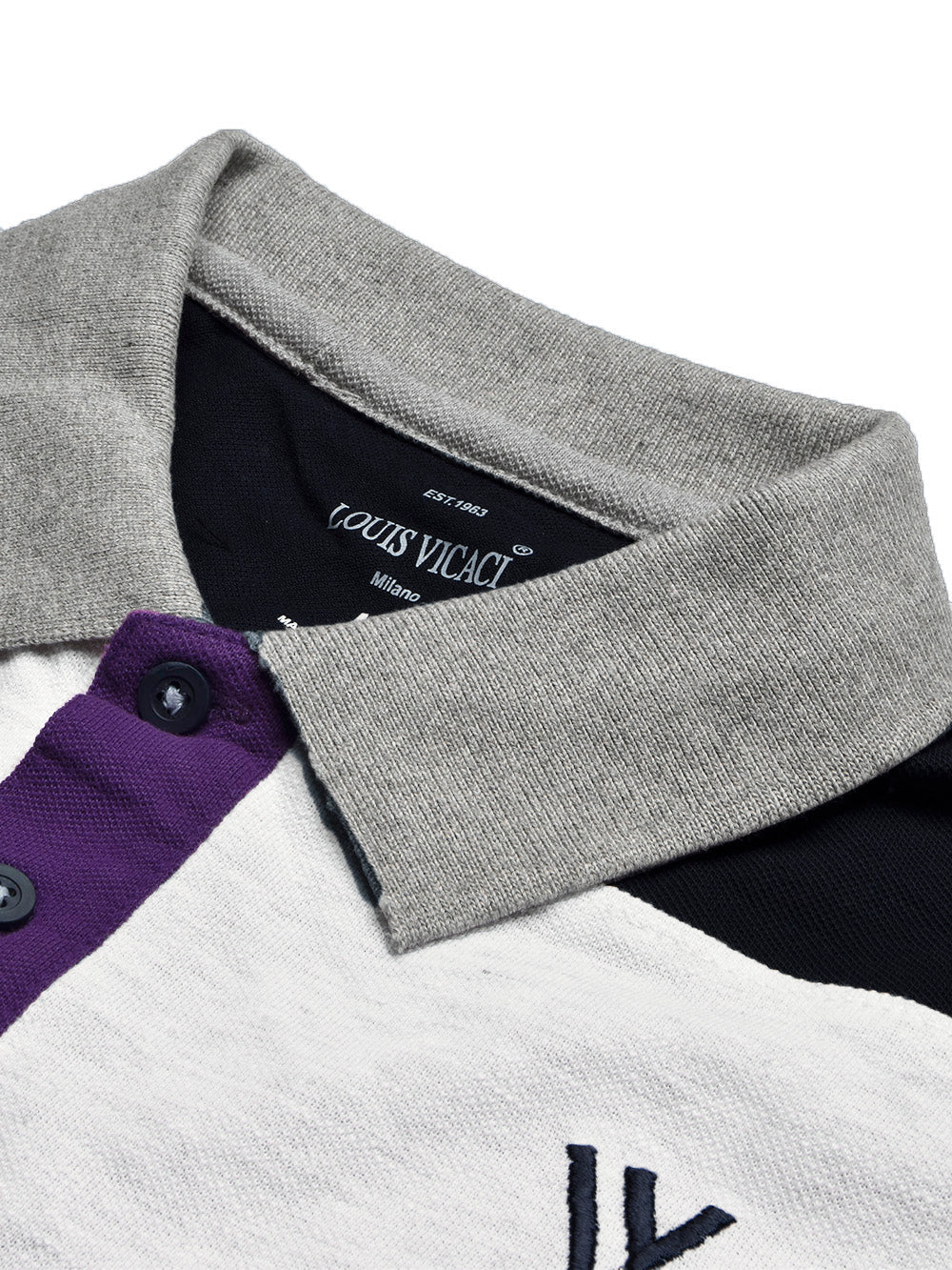 LV Summer Polo Shirt For Men-Dark Purple with Navy & Off White Melange Panel-BE876/BR13114