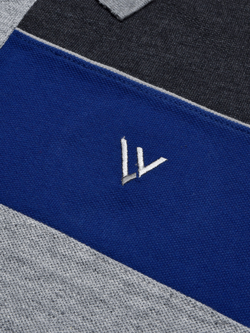 LV Summer Polo Shirt For Men-Grey Melange with Charcoal & Blue Panel-BE820/BR13060