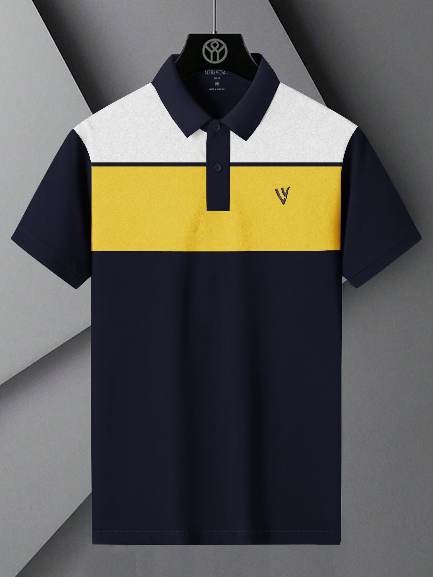 LV Summer Polo Shirt For Men-Navy with Yellow & White Panel-BR13021