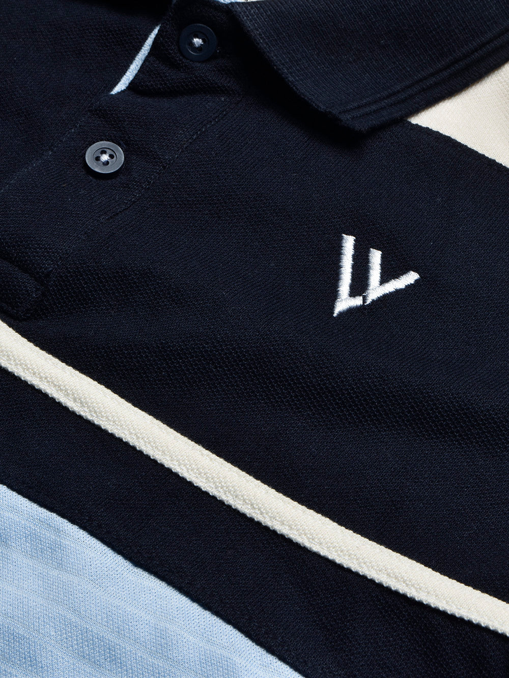 LV Summer Polo Shirt For Men-Sky with Navy & Off White Panel-BE880/BR13118