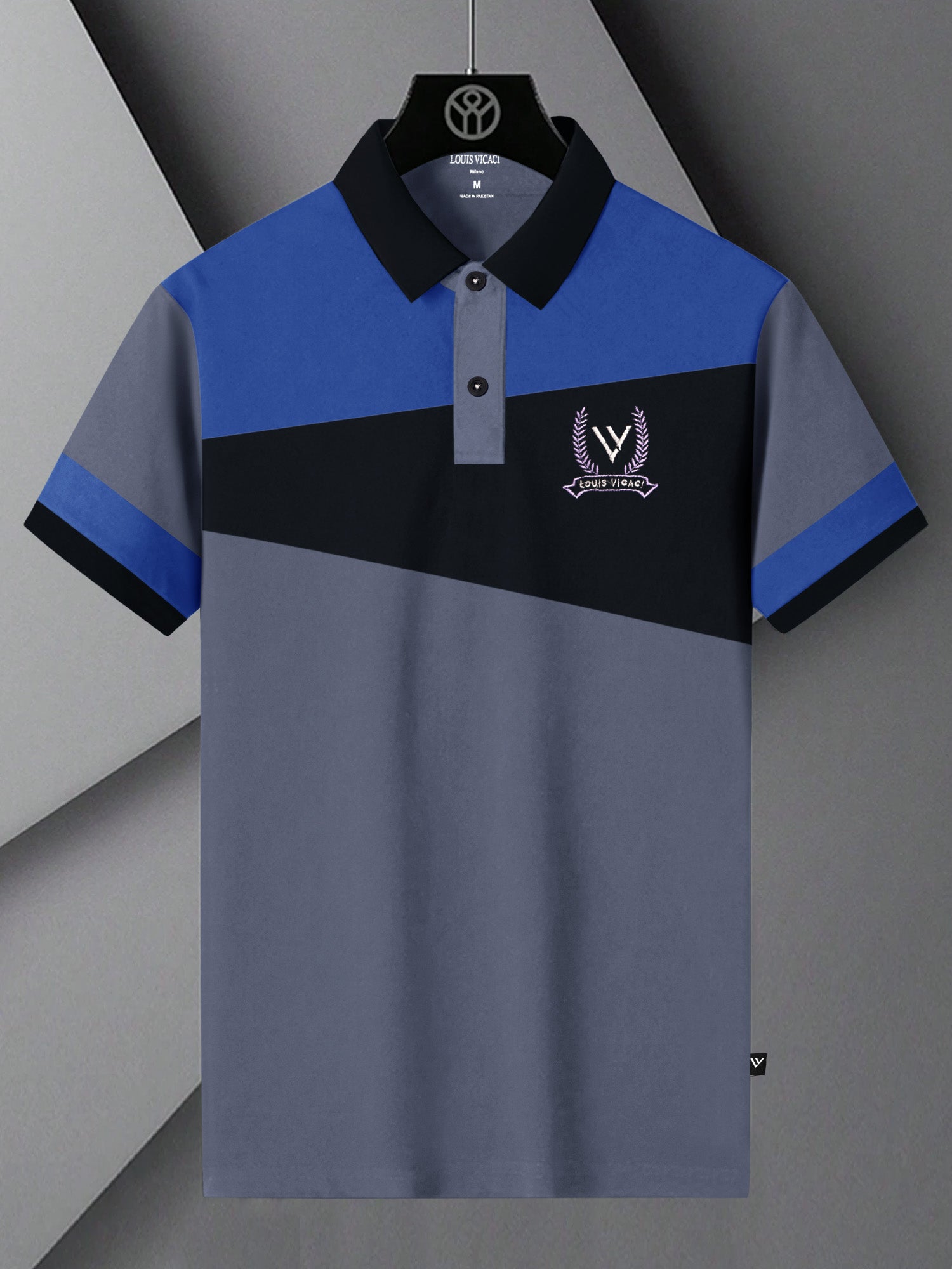 LV Summer Polo Shirt For Men-Slate Blue with Black & Blue-BE779/BR13026