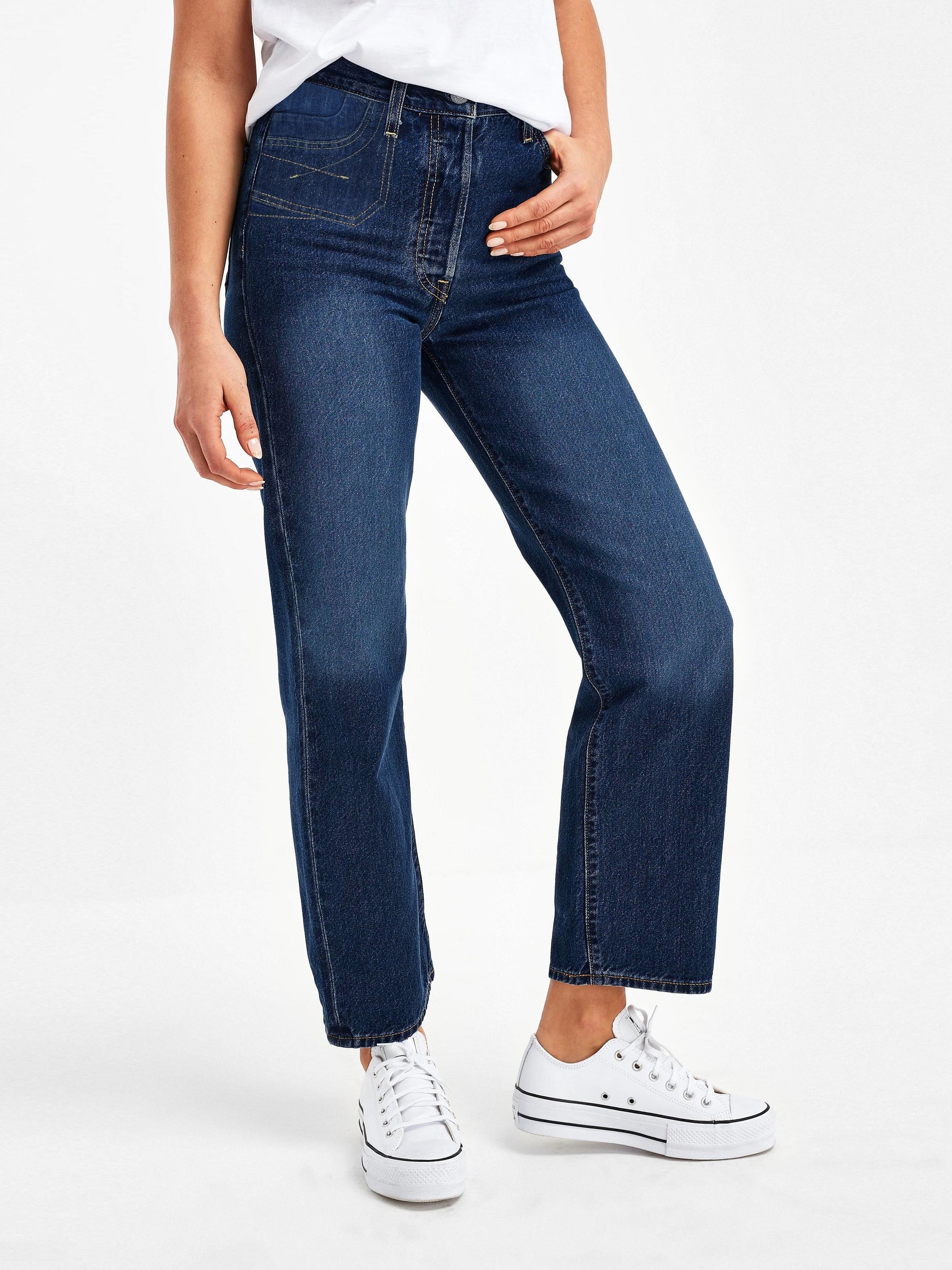 F&F Straight Fit Non Stretch Denim For Ladies-Dark Blue Faded-BR154