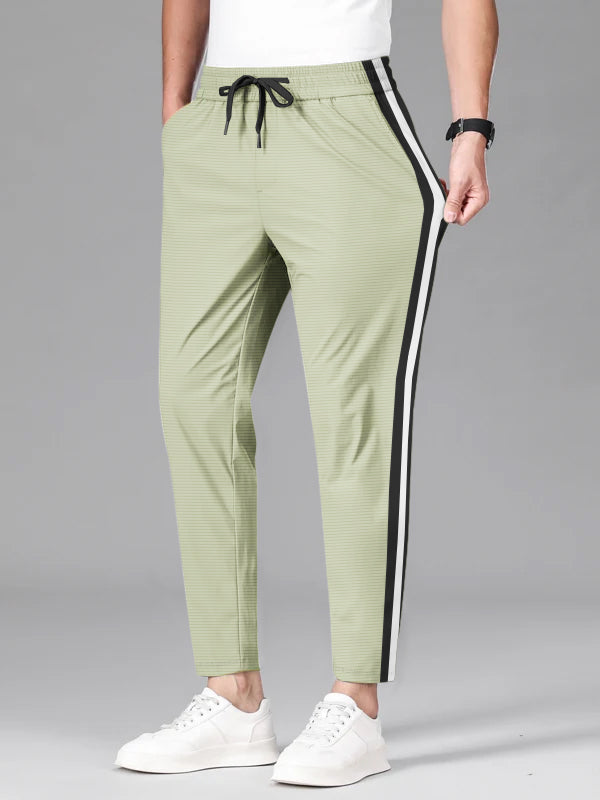 Louis Vicaci Slim Fit Active Wear Summer Trouser For Men-Grapes Green with Black & White Stripes-BR13349