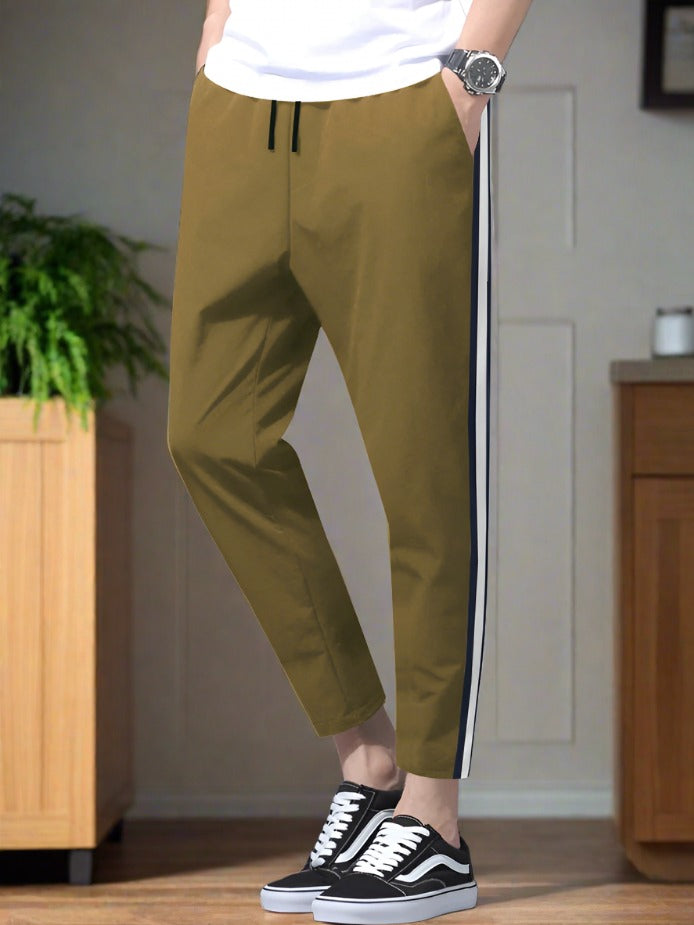 Louis Vicaci Slim Fit Active Wear Summer Trouser For Men-Dark Golden with Stripes-SP2608/RT2529