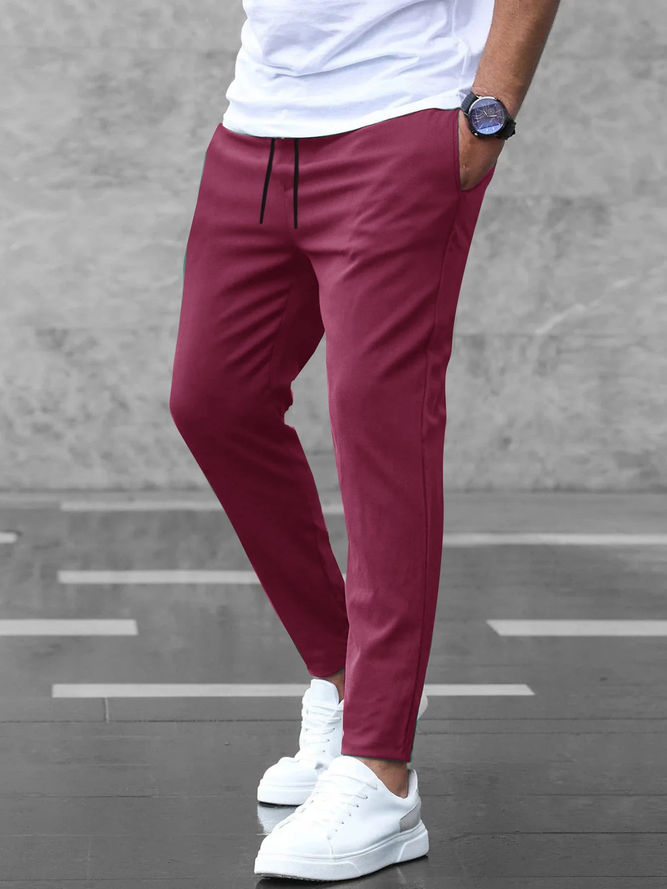 Louis Vicaci Slim Fit Lycra Trouser Pent For Men-Dark Magenta Pink-BE3294