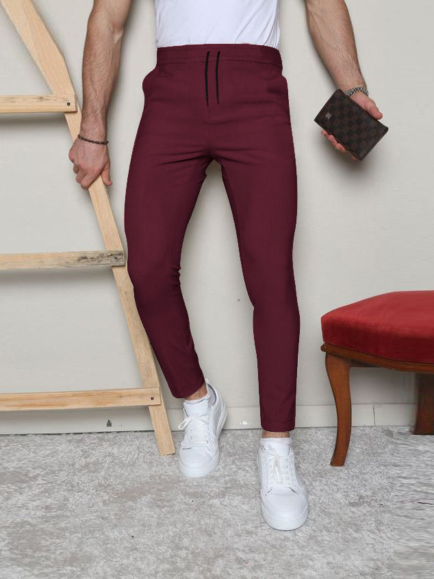 Louis Vicaci Slim Fit Lycra Trouser Pent For Men-Dark Maroon-BE3291