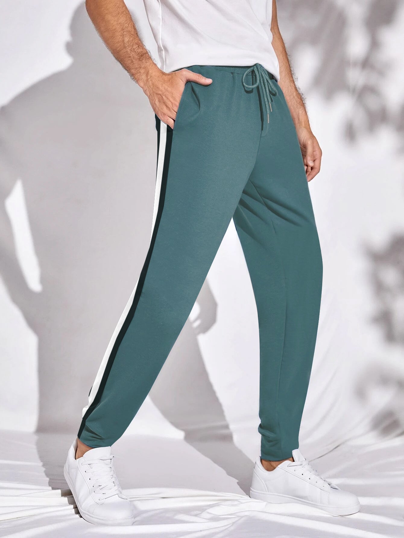 Louis Vicaci Slim Fit Active Wear Summer Trouser For Men-Aqua Blue with Black & White Stripes-BR13519
