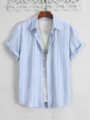MD Premium Casual Shirt For Men-White & Sky Lining-BE1410