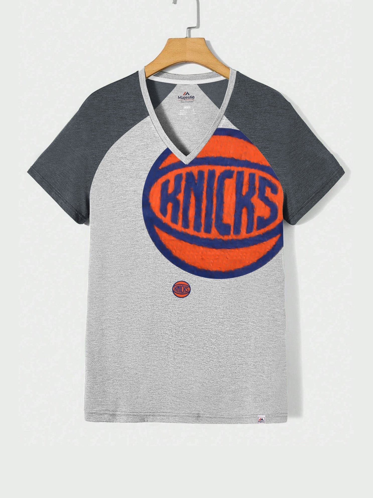 Magestic Single Jersey V Neck Tee Shirt For Men-Grey Melange with Print-BE1132