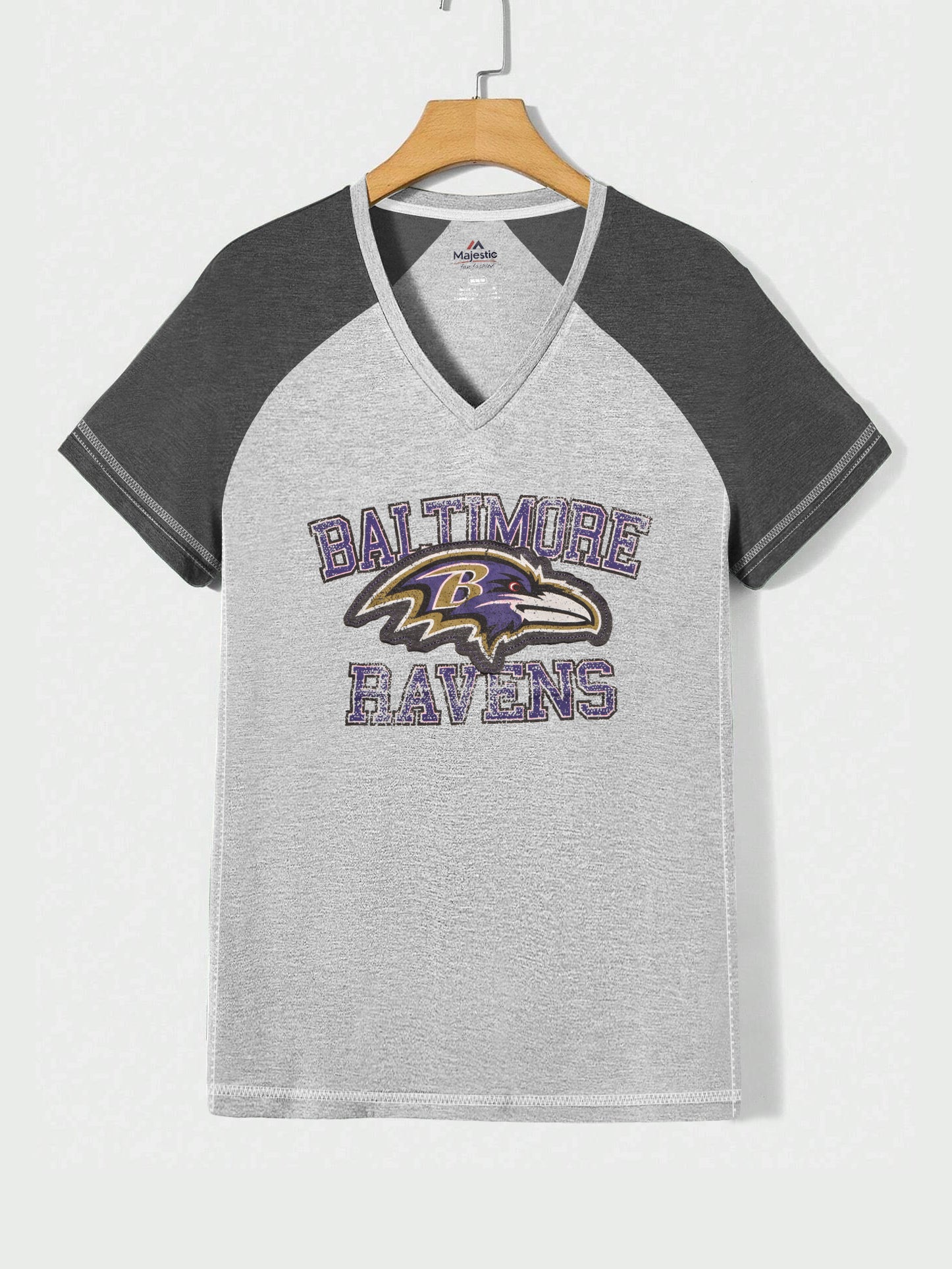 Magestic Single Jersey V Neck Tee Shirt For Men-Grey Melange with Print-BE1140