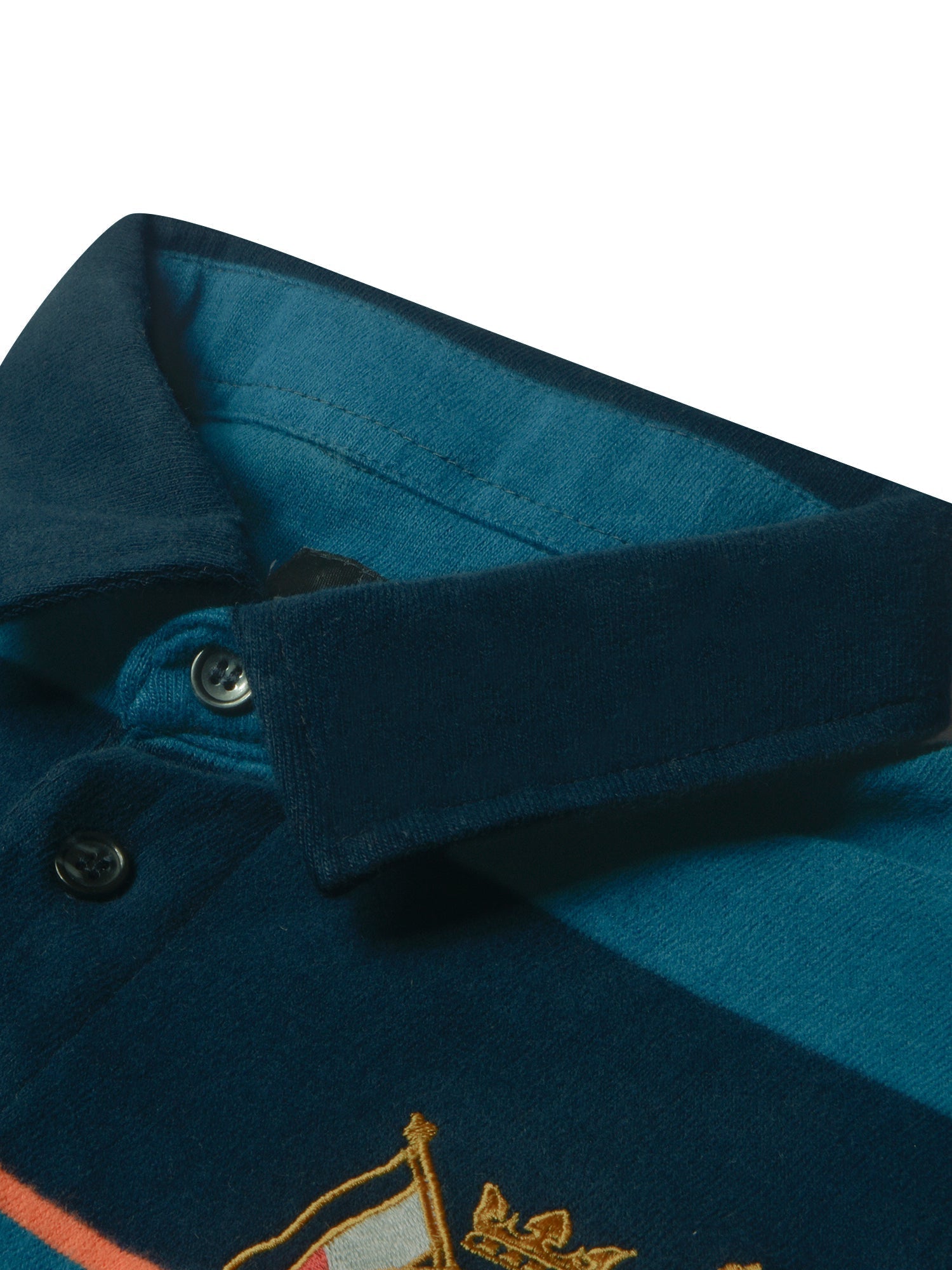 Louis Vicaci Long Sleeve Polo Shirt For Men-Prussian Blue with Navy-BE83/BR901