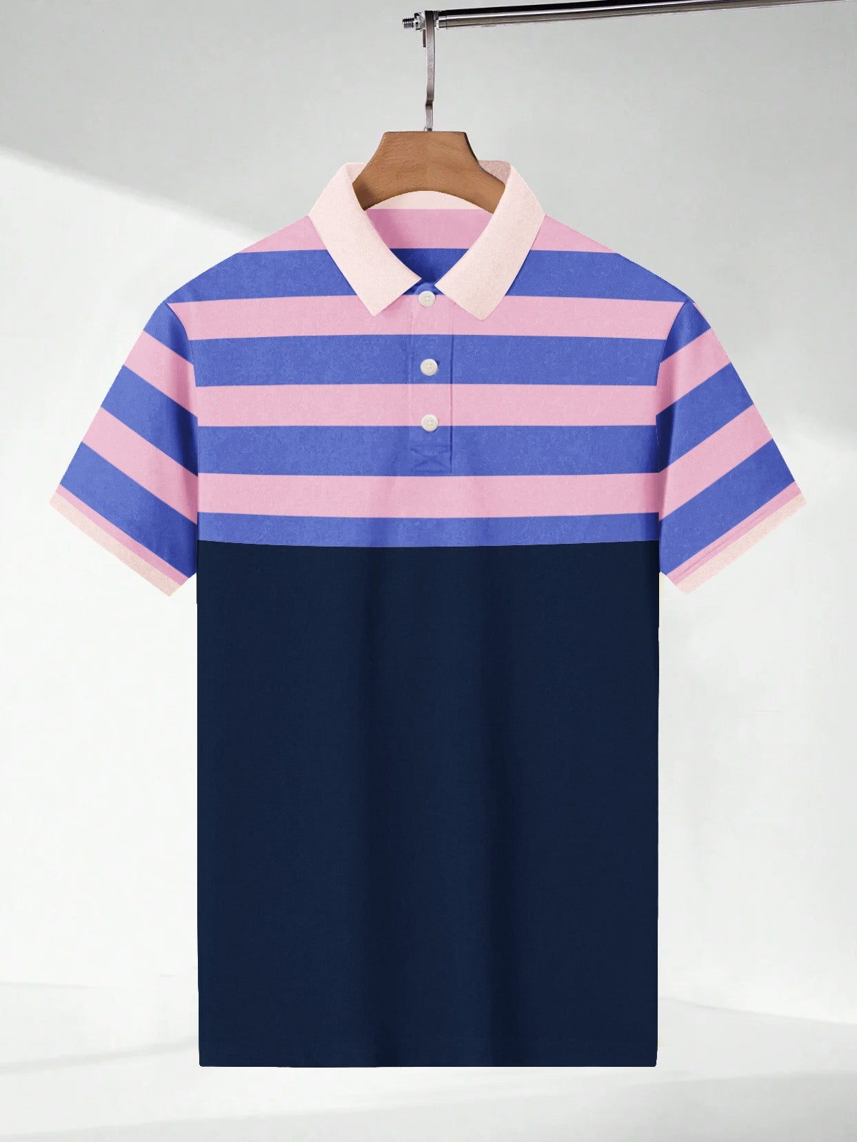 NXT Summer P.Q Polo Shirt For Men-Navy with Blue & Pink Stripes-BE3237