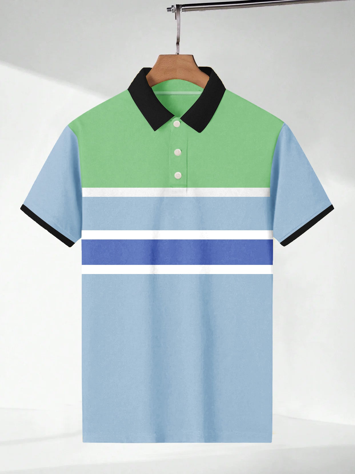 NXT Summer P.Q Polo Shirt For Men-Sky with Green & Blue Stripes-BE3234