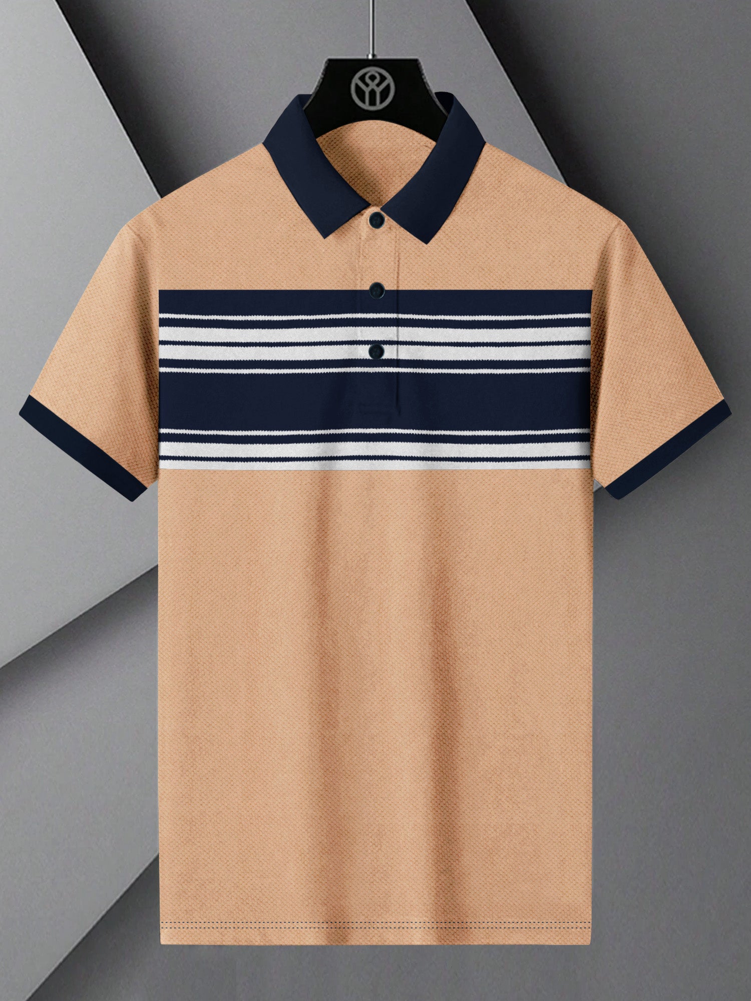 NXT Summer Polo Shirt For Men-Base Skin with Navy & White Stripe-BE721/BR12973