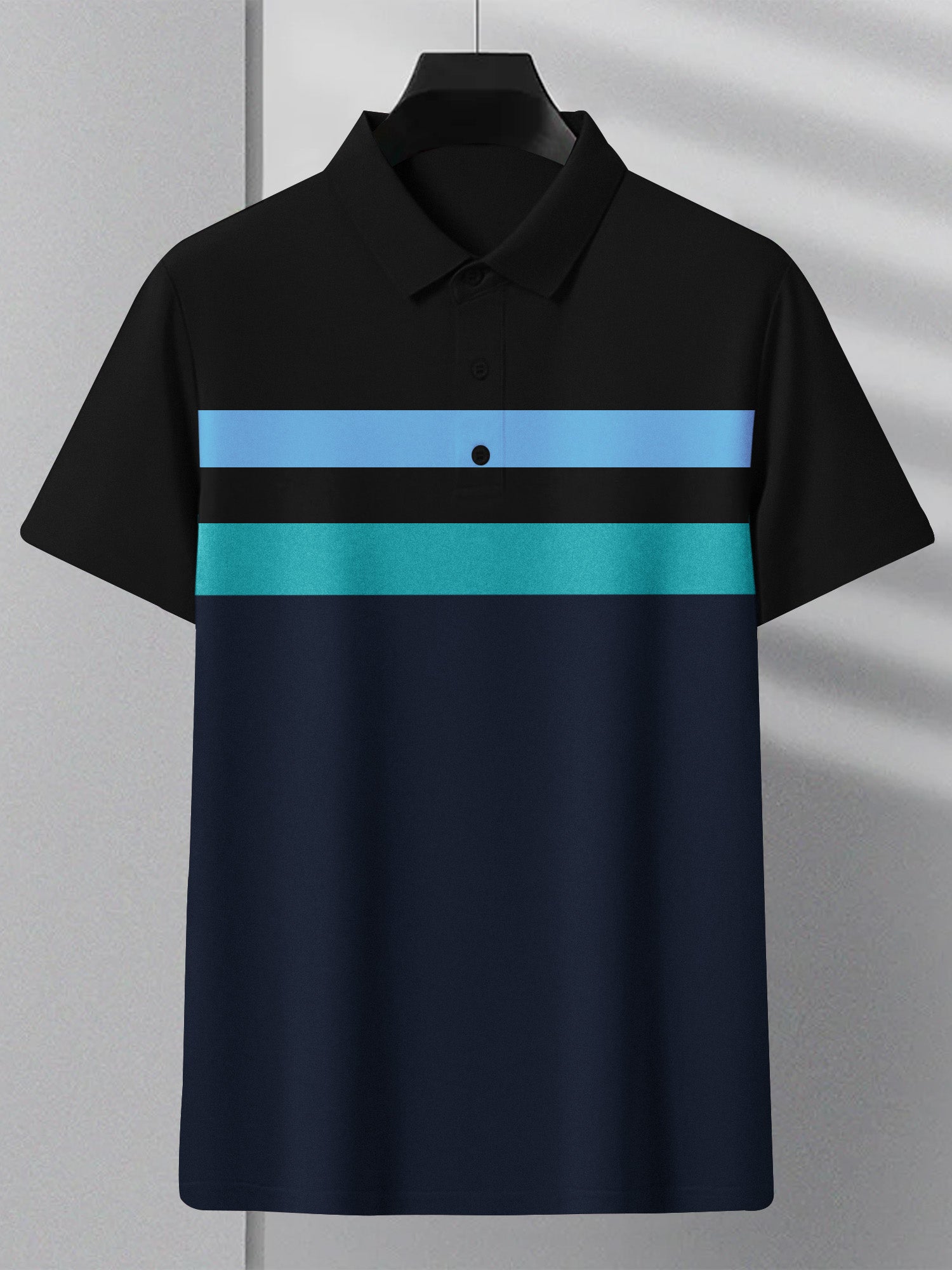 NXT Summer Polo Shirt For Men-Dark Navy With Zinc & Sky Stripe-BE742/BR1292