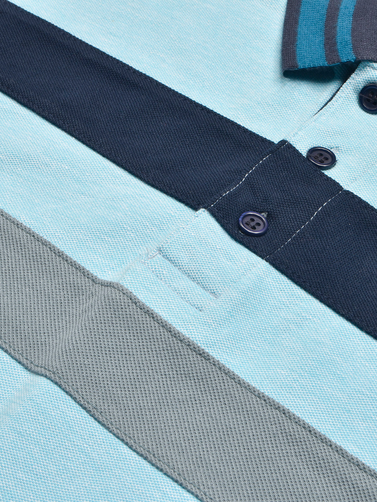 NXT Summer Polo Shirt For Men-Sky Melange with Grey & Navy Stripe-BE725/BR12977