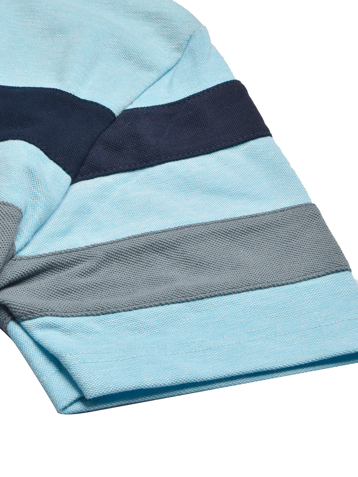NXT Summer Polo Shirt For Men-Sky Melange with Grey & Navy Stripe-BE725/BR12977
