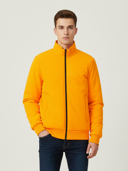 Stylish Puffer Zipper Mockneck Jacket For Men-Bright Orange-BRPH17
