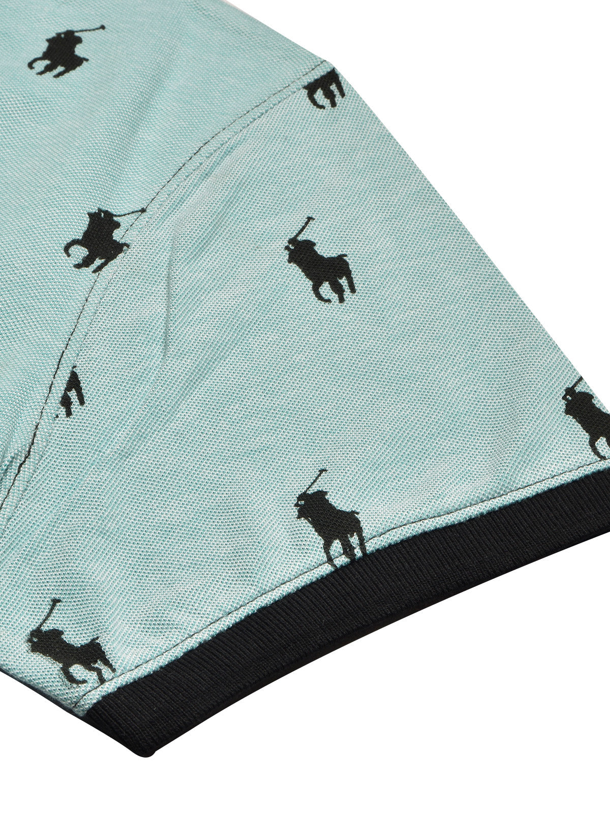 PRL Summer Polo Shirt For Men-Light Green Melange with Allover Print-BR12969