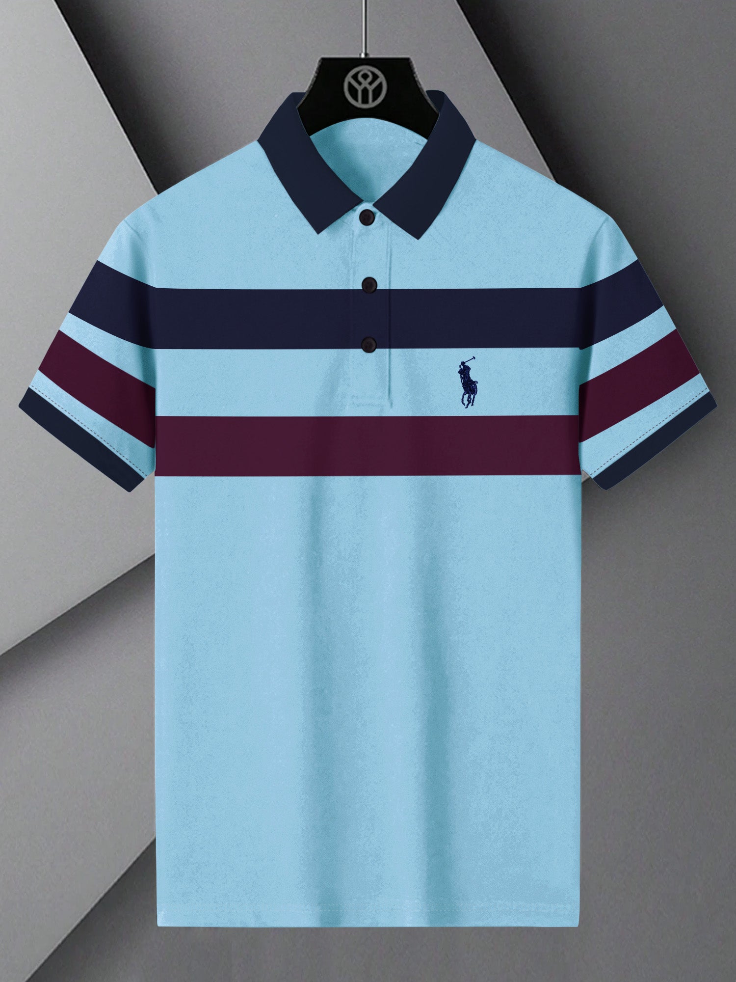 PRL Summer Polo Shirt For Men-Light Sky with Navy & Maroon Panel-BR13097