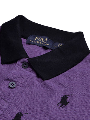 PRL Summer Polo Shirt For Men-Purple Melange with Allover Print-BR12970