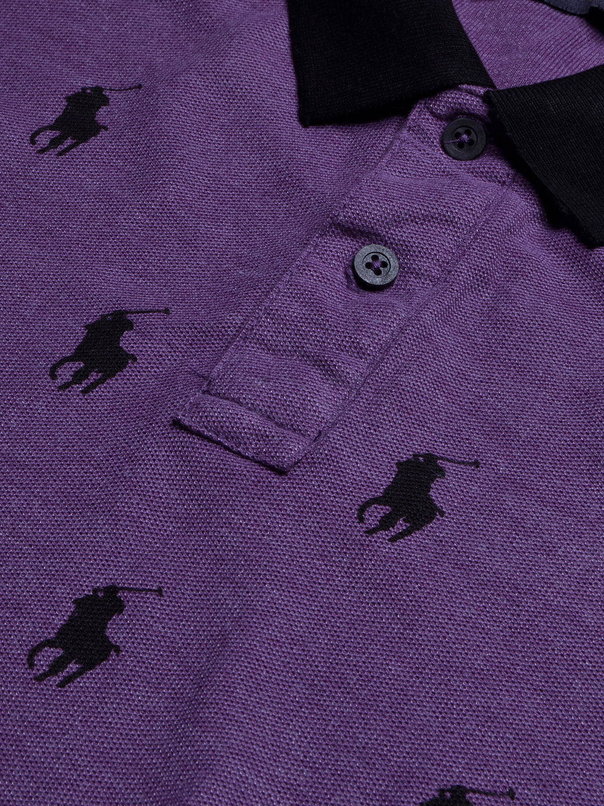 PRL Summer Polo Shirt For Men-Purple Melange with Allover Print-BE718/BR12970
