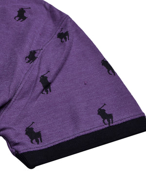 PRL Summer Polo Shirt For Men-Purple Melange with Allover Print-BR12970