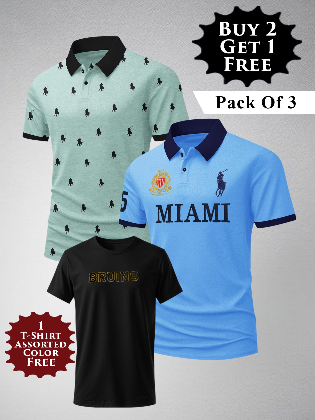 Buy 2 Get 1 Free Pack Of 2 Summer Polo Shirt For Men-BE3374/BR15822