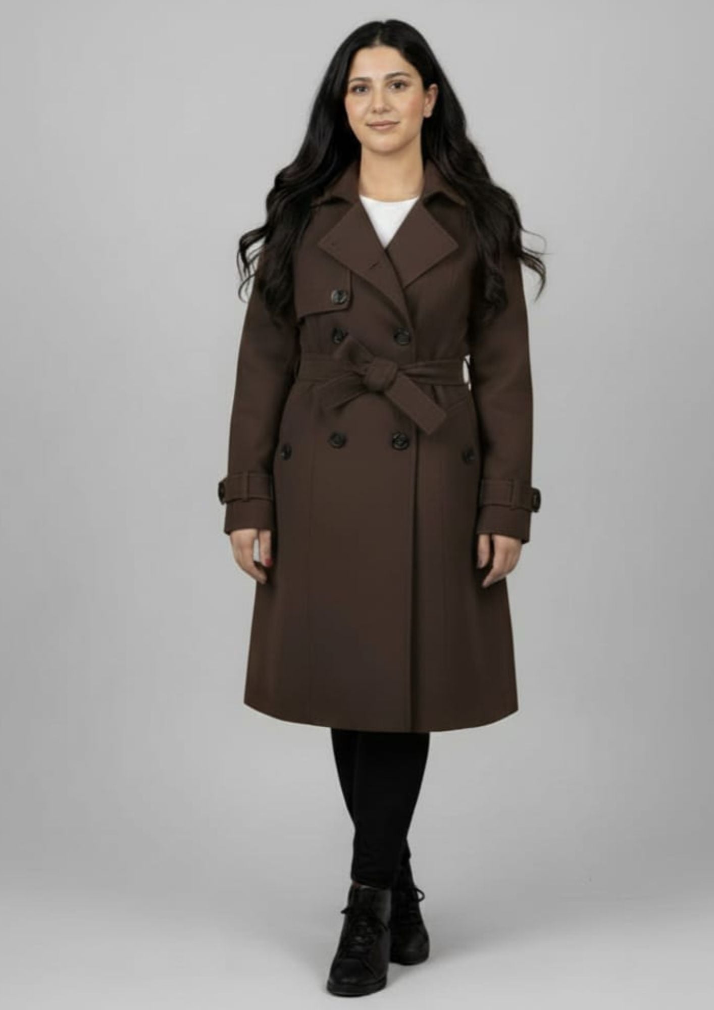 LV Stylish Long Trench Coat For Ladies Brown - LV02