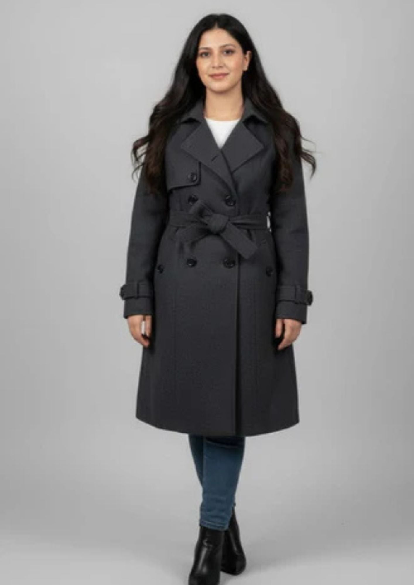 LV Stylish Long Trench Coat For Ladies Charcol - LV06