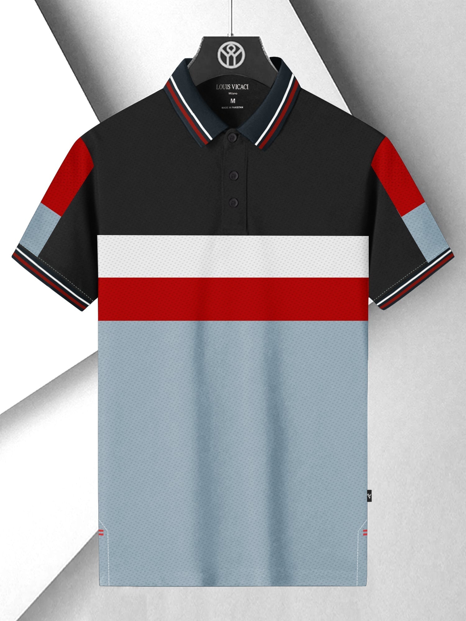 LV Summer Active Wear Polo Shirt For Men-Slate Blue & Black with Panels-SP2712/RT2534